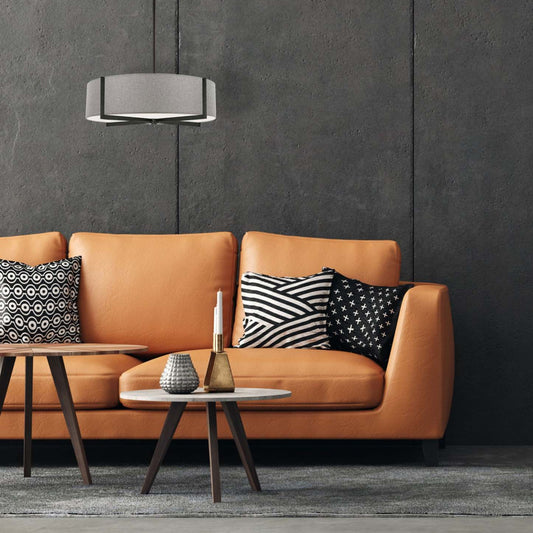 Luminaire suspendu Preston de Dainolite de 21 po de diamètre avec abat-jour gris, fini noir mat et 4 ampoules