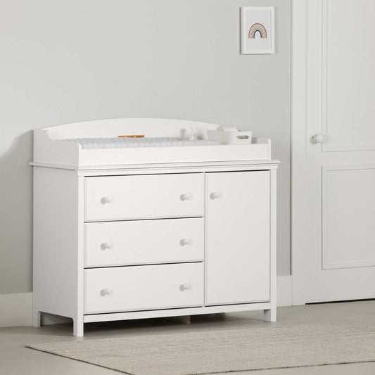 Cotton Candy Changing Table With Removable Changing Station - Pure White | Cotton Candy Table A Langer Avec Pourtour Amovible - Blanc Solide