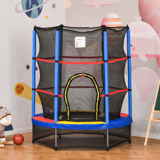 Outsunny Φ55 Trampoline Pour Enfants Avec Filet, Cadre En Acier, Rebondeur Rond D'intérieur, Âge 3