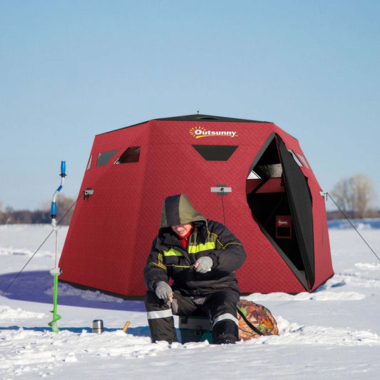 Outsunny Abri de pêche sur glace pour 4 personnes, Tente de pêche sur glace pop-up, Rouge