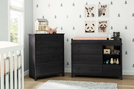 Little Smileys Changing Table With Station - Gray Oak | Little Smileys Table A Langer Avec Pourtour - Chene Gris