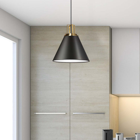 Luminaire suspendu Sonus de Dainolite avec fini noir mat, touches laiton vieilli et 1 ampoule