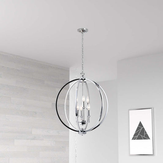 Dainolite Karland 6 Light Chandelier 24 Dia Crystal Studded Banding Polished Chrome Finish Lamp|Lustre Karland de Dainolite de 24 po de diamètre avec bande cloutée de cristaux, fini chromé poli et 6 ampoules