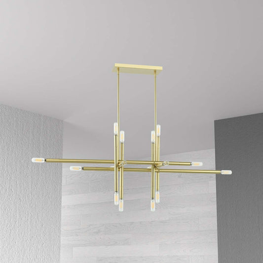 Dainolite Kanata 16 Light Horizontal Pendant Aged Brass Finish Lamp|Luminaire suspendu horizontal Kanata de Dainolite avec fini laiton vieilli et 16 ampoules