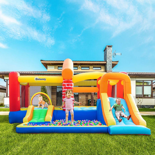 Outsunny 4 En 1 Château Gonflable Thématique Pour Enfants Avec Grandes Glissières Doubles & Trampoline Piscine Gonflable Wit|Outsunny 4 En 1 Château Gonflable Extra Large Double Glissières Maison Piscine Mur D'escalade Avec Sac De