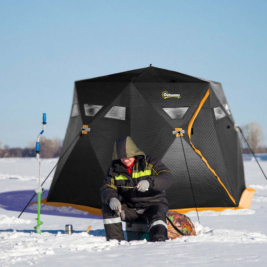 Outsunny Abri De Peche Sur Glace Isole Pour 4 Personnes, Tente De Peche Sur Glace Portable Avec Sac