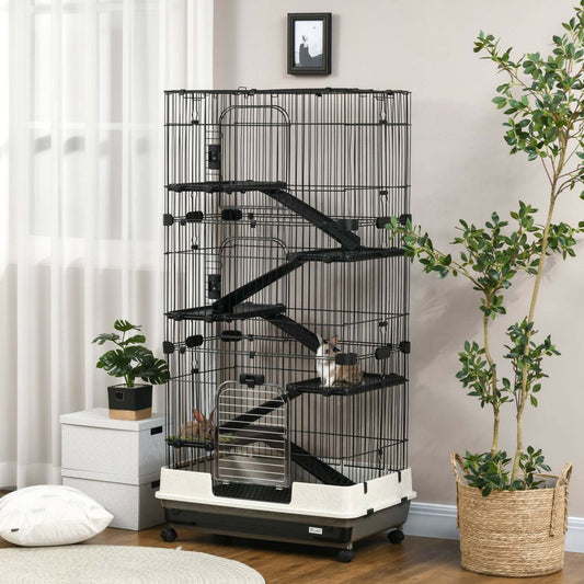 Pawhut 32l 6 niveaux Cage Pour Petits Animaux Clapier Avec Roues Universelles Bloquables, Plateau Amovible Fo|Cage Pour Lapins Ou Petits Animaux A 6 Niveaux Pawhut, Parfait Pour Le Membre De La Famille A Fourrure