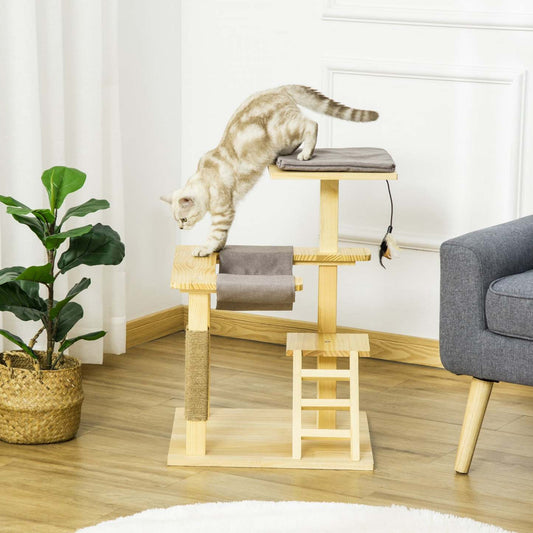 Pawhut 25.5 Arbre à Chat Kitty Tower Centre d'Activités en Bois de Pin Jouet Grimpant pour Chats Intérieur Extérieur Mobilier pour Animaux|Pawhut Arbre A Chat Centre D'activités Multi-equipe Griffoirs En Jute Plate-formes Echelle Hamac Cou