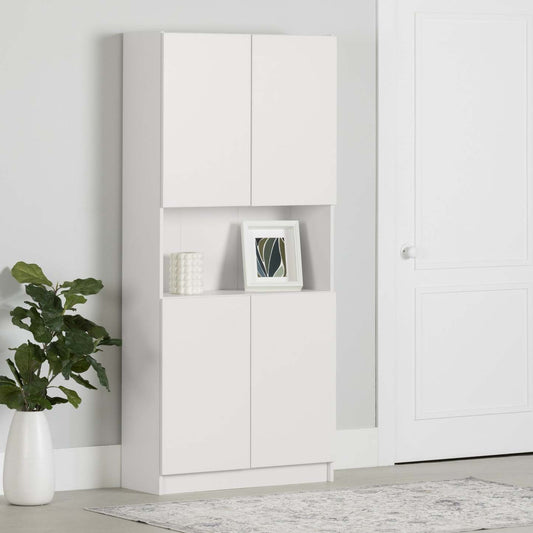 Liora 4-door Bookcase With Open Storage - Pure White | Liora Bibliotheque 4 Portes Et Rangement Ouvert - Blanc Solide