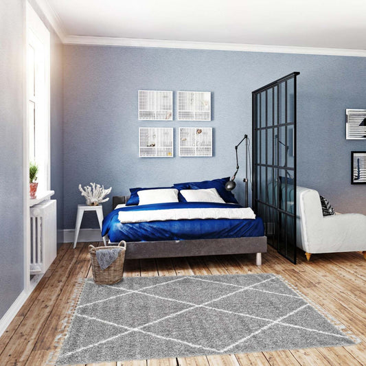 Helma Losange Gris Clair Shag 6'7 X 9'6 Area Rug|Carpette à poil long Helma Losange gris clair 6 pi 7 po x 9 pi 6 po|D86FWZ63