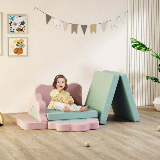 Qaba 12pcs Modular Kids Play Couch, Jouets d'escalade pour tout-petits, Blocs d'escalade en mousse avec fosse à balles (balles non incluses), Ensemble d'activités d'escalade et de rampement en intérieur, Vert