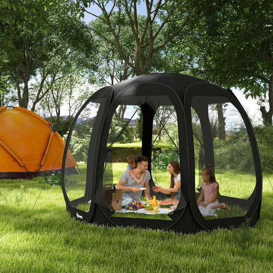 Tente moustiquaire Outsunny 11' X 11,5', gazebo escamotable avec 2 portes, noir|Outsunny Tente Moustiquaire, Tonnelle Escamotable Avec 2 Portes, Noir