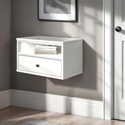 Table de nuit flottante à DEL Sazena - Blanc pur | Sazena Table De Chevet Flottante Avec Eclairage Del - Blanc Solide