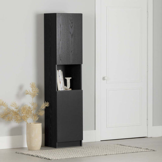 Liora 2-door Narrow Bookcase - Black Oak | Liora Bibliothèque Étroite 2 Portes - Chêne Noir