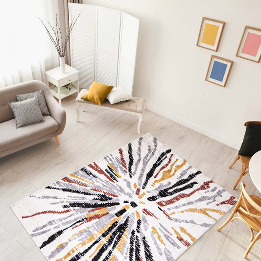 Paloma Sunburst noire, tapis blanc - 3 pi 11 po x 5 pi 11 po|Carpette Paloma Sunburst noire, blanche - 3 pi 11 po x 5 pi 11 po|D86F45L0