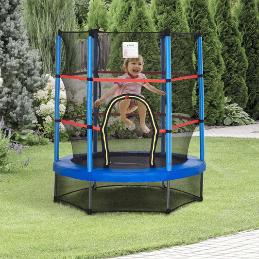 Outsunny Trampoline Φ55 Pour Enfants Avec Filet De Protection, Cadre En Acier, Intérieur Rond, Rebondisseur Âge 3 À