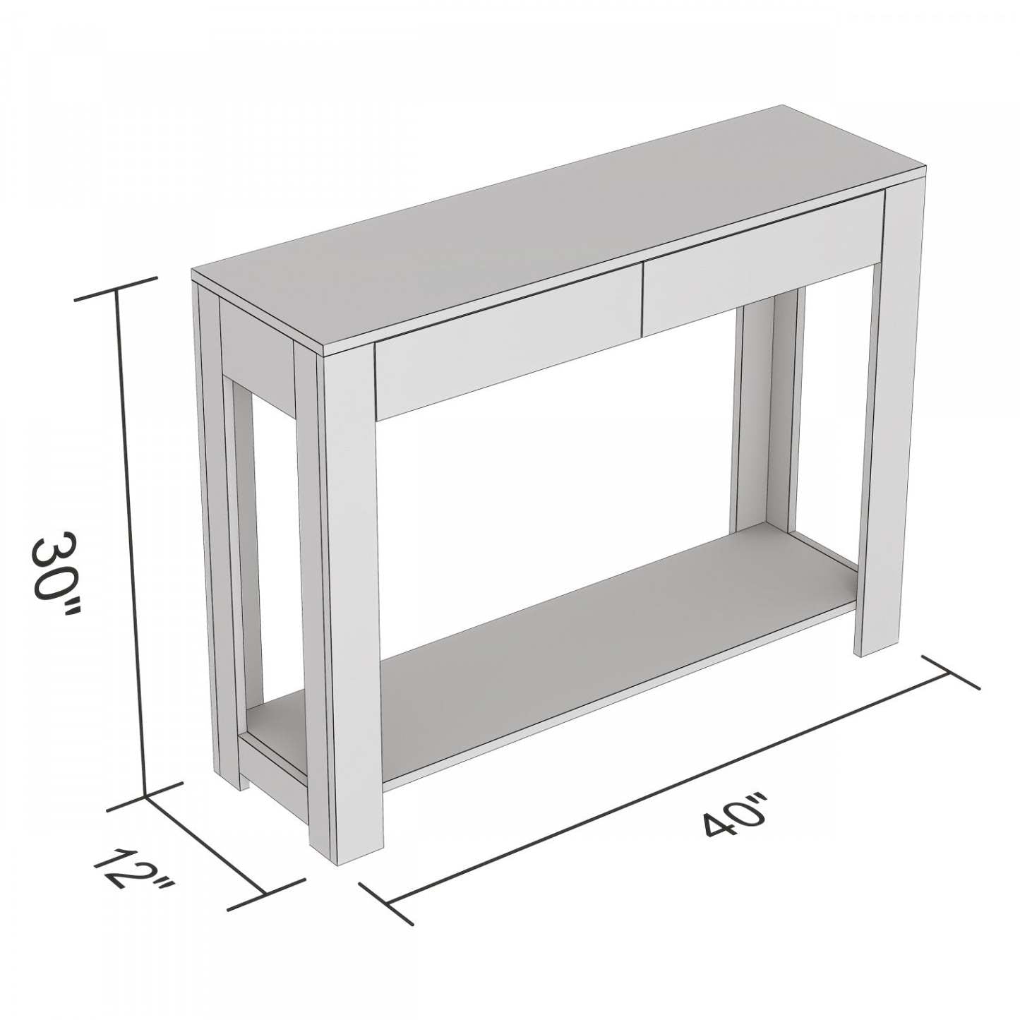Console de 40 po avec 2 tiroirs et tablette - taupe foncé