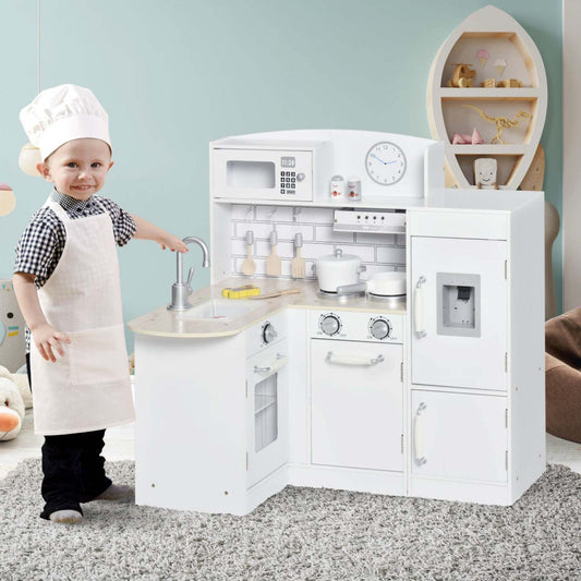 Qaba Jouets De Cuisine Pour Enfants Jeu De Rôle Avec Abreuvoir, Micro-ondes Et Friteuse - Blanc | Qaba Kids Kitchen Play Ensemble de jouets de cuisine pour enfants avec fontaine à boire, micro-ondes et vendredi