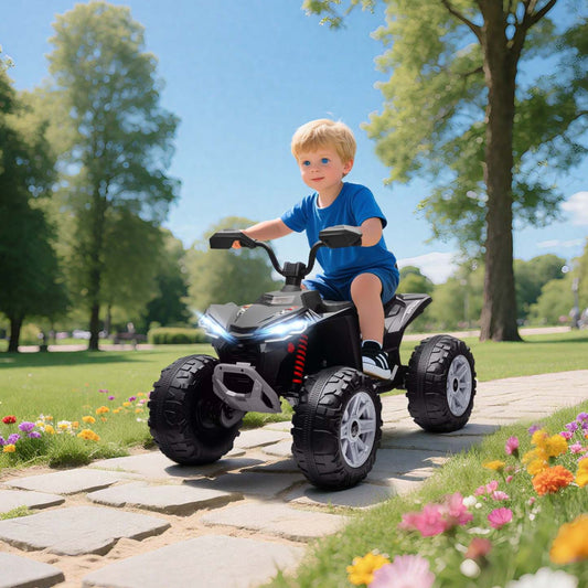 Qaba 24v Enfant Atv, voiture à deux places pour enfants, quad électrique alimenté par batterie avec 4 roues à suspension, vitesses haute/basse, musique, phares, pour garçons et filles, noir