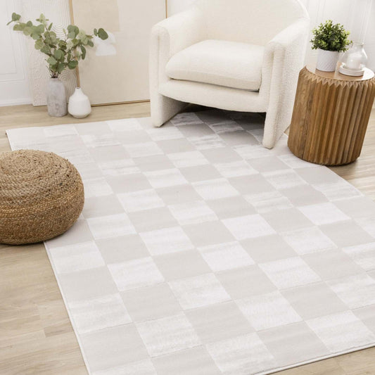 Leonardo White Grey Checkered Area Rug - 2'7 x 4'11|Carpette Leonardo blanche et grise à motif à carreaux - 2 pi 7 po x 4 pi 11 po
