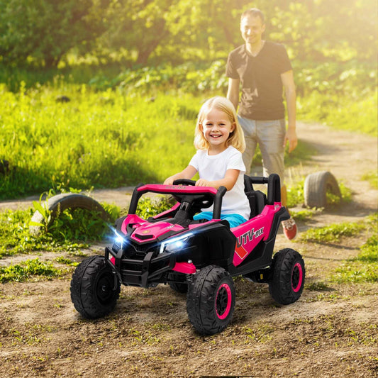 Qaba Voiture Électrique Pour Enfants 12v Avec Télécommande, Utv Électrique Alimenté Par Batterie Avec Démarrage Lent, Suspension À Ressorts, Lumières Led, Musique, Port Usb, Pour Garçons Et Filles De 3 À 5 Ans, Rose