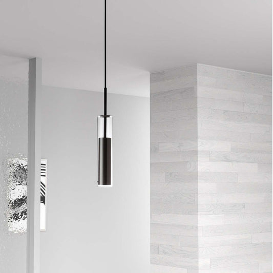 Luminaire suspendu Luna de Dainolite en verre transparent, avec finition noir et ampoule à DEL de 6 W