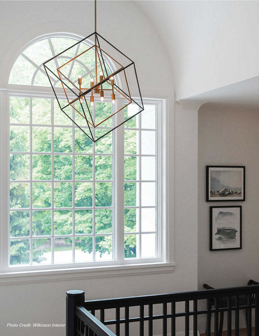 Dainolite Kappa 8 Light Pendant Vintage Bronze/Matte Black Finish Lamp|Luminaire suspendu Kappa de Dainolite avec fini bronze rétro et noir mat, et 8 ampoules