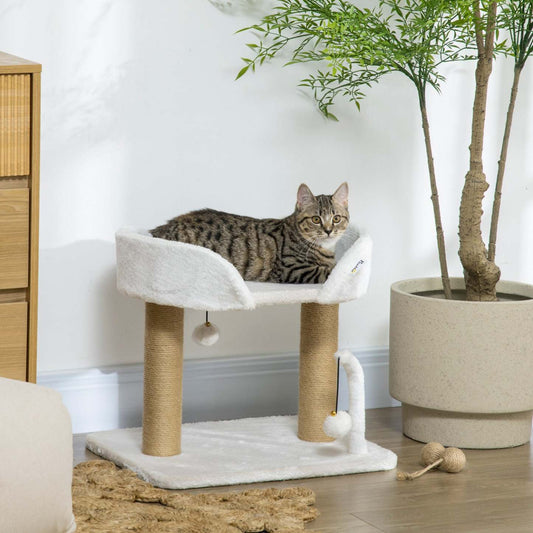 Arbre à chat Pawhut, tour pour petits chats de 16,5, condo pour chats d'intérieur avec poteaux à gratter en jute, perchoir supérieur, balles suspendues, centre d'activité pour chats, blanc