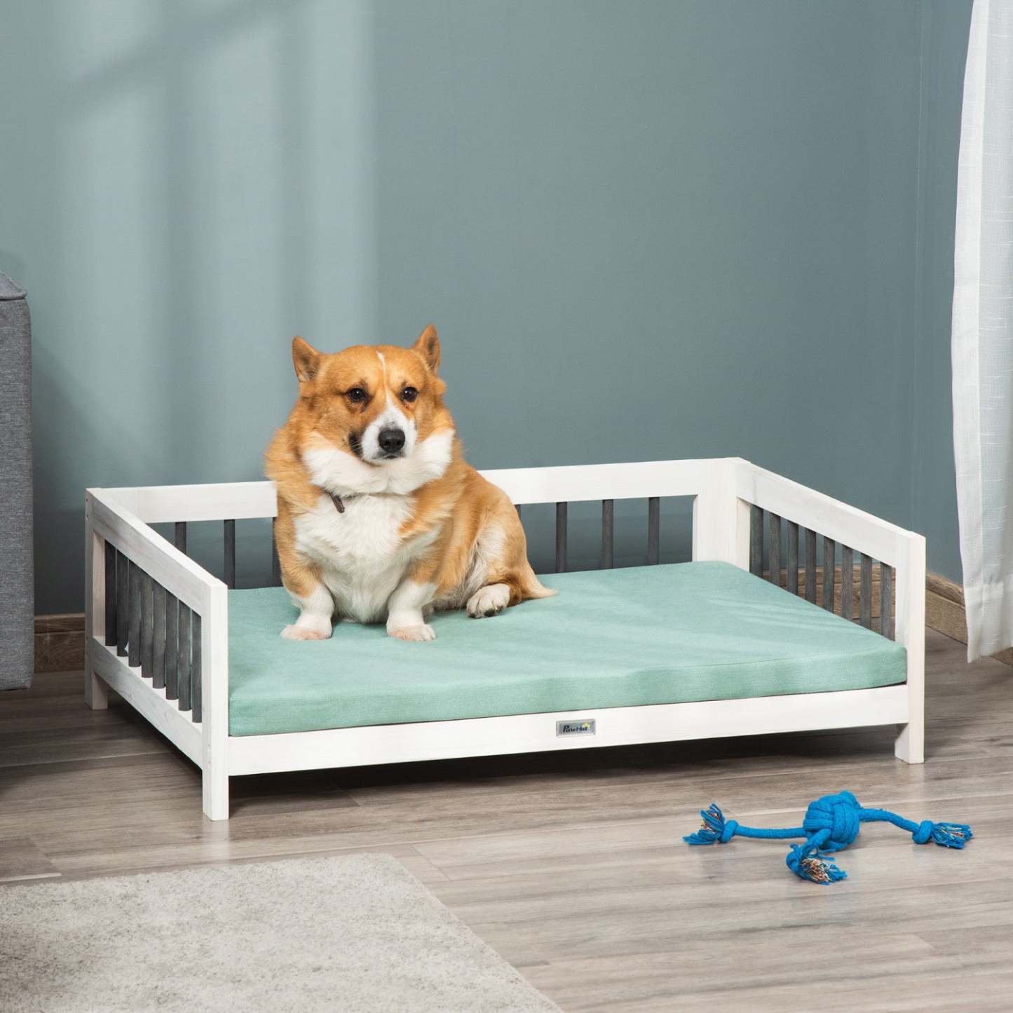 Pawhut Lit Sureleve Pour Chien, Sofa Sureleve En Bois Pour Animaux, Salon Portable Pour Chats Avec Coussinet Doux, Housse Lavable