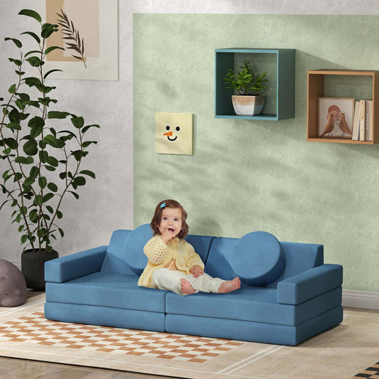 Qaba Canapé De Jeu Modulaire Pour Enfants 12 Pièces Pour Salle De Jeux, Chambre À Coucher, Canapé Convertible En Mousse