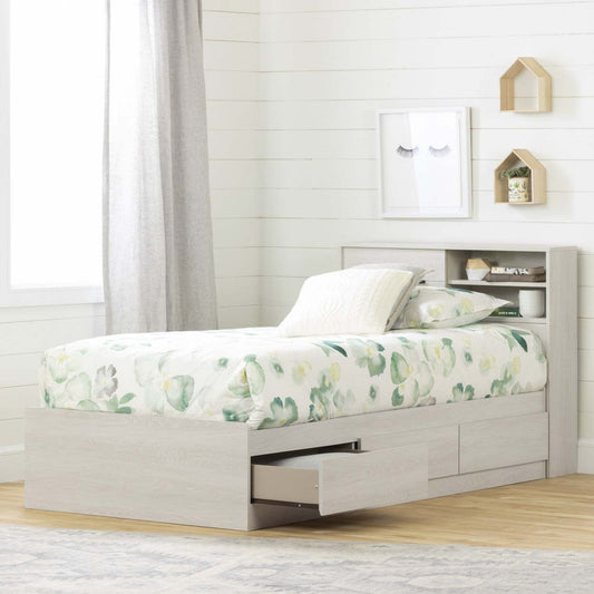 Fynn Storage Bed And Bookcase Headboard Set Winter Oak - South Shore Twin Bed