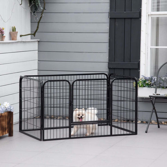 Pawhut Metal Dog Cat Exercise Pet Playpen, 50.75-inch X 33-inch X 27.5-inch, Black|Luxe Parc Enclos Acier 125l X 80l X 70h Cm 4 Panneaux Et 1 Porte Pour Chiens Noir