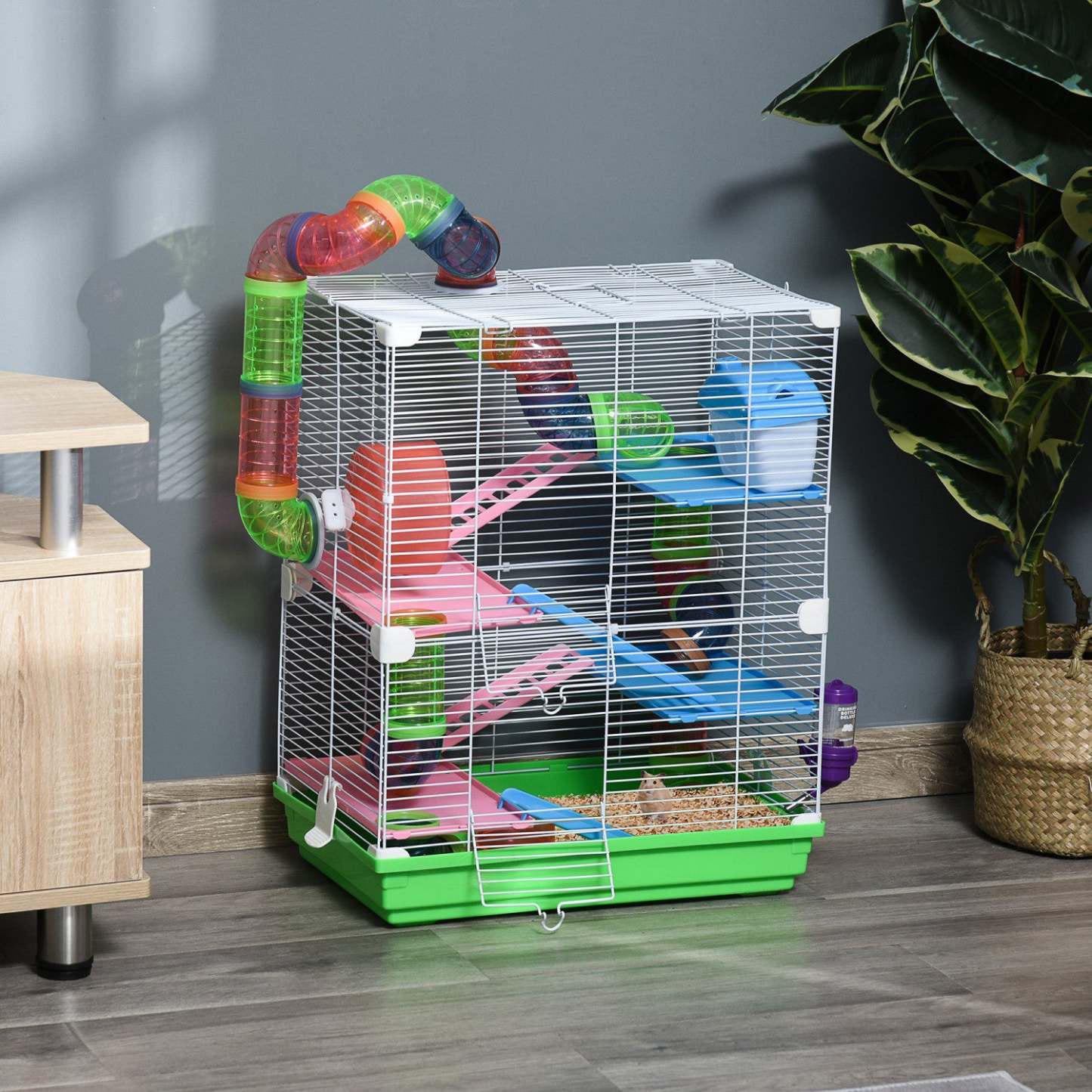 Pawhut Cage A Hamster A 5 Etages Portable Pour Animal De Compagnie Avec Roues D'exercice Tube De Jeu