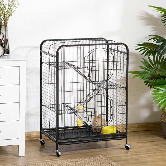 Pawhut Cage Métallique 4 Niveaux Pour Petits Animaux Avec Roues, Parc Pour Lapins Métallique Avec 2 Portes, Plateformes, Rampe | Pawhut Cage Pour Petits Animaux 37 Lapin Furet Chinchilla Avec 2 Portes Plateforme Rampe Métal Noir