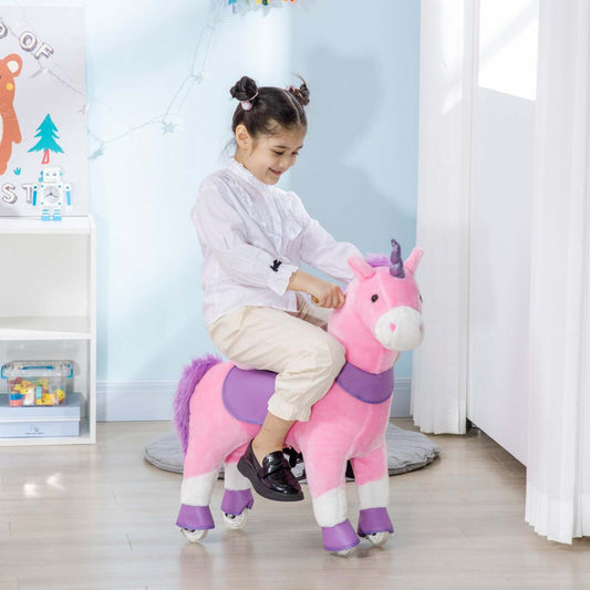 Qaba Cheval A Bascule Mécanique Poney Jouet Avec Roues Cadeau Pour 3-6 Ans Filles Garçons