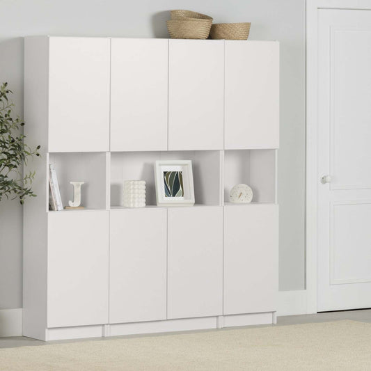 Liora Set Of Bookcase And 2 2-door Narrow Bookcases - Pure White | Liora Ensemble Bibliotheque Et 2 Bibliotheques Etroites 2 Portes - Blanc Solide