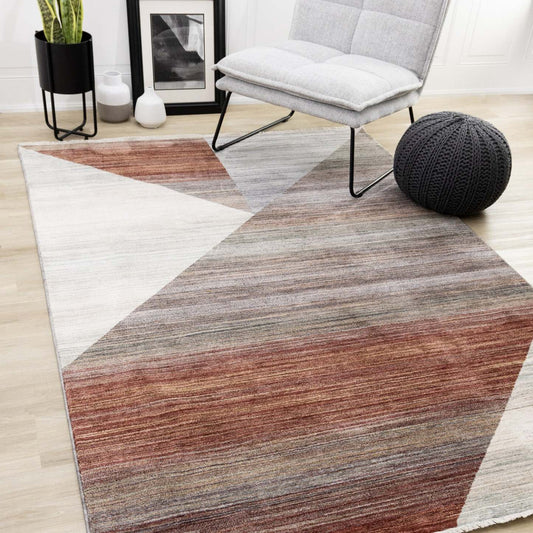 Tapis Olivia Distressed Géométrique Rouge Blanc Gris - 5'3 x 7'10|Carpette Olivia rouge, blanche et grise à motif géométrique vieilli - 5 pi 3 po x 7 pi 10 po