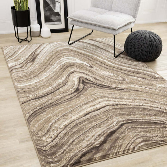 Tapis Forte Brown Cream Soothing Waves Area Rug - 5'3 x 7'5|Tapis Forte brun et crème à motif de vagues apaisantes - 5 pi 3 po x 7 pi 5 po