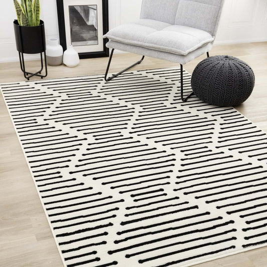 Tapis Forte Black White Stripes - 5'3 x 7'5|Tapis Forte noir et blanc à rayures - 5 pi 3 po x 7 pi 5 po