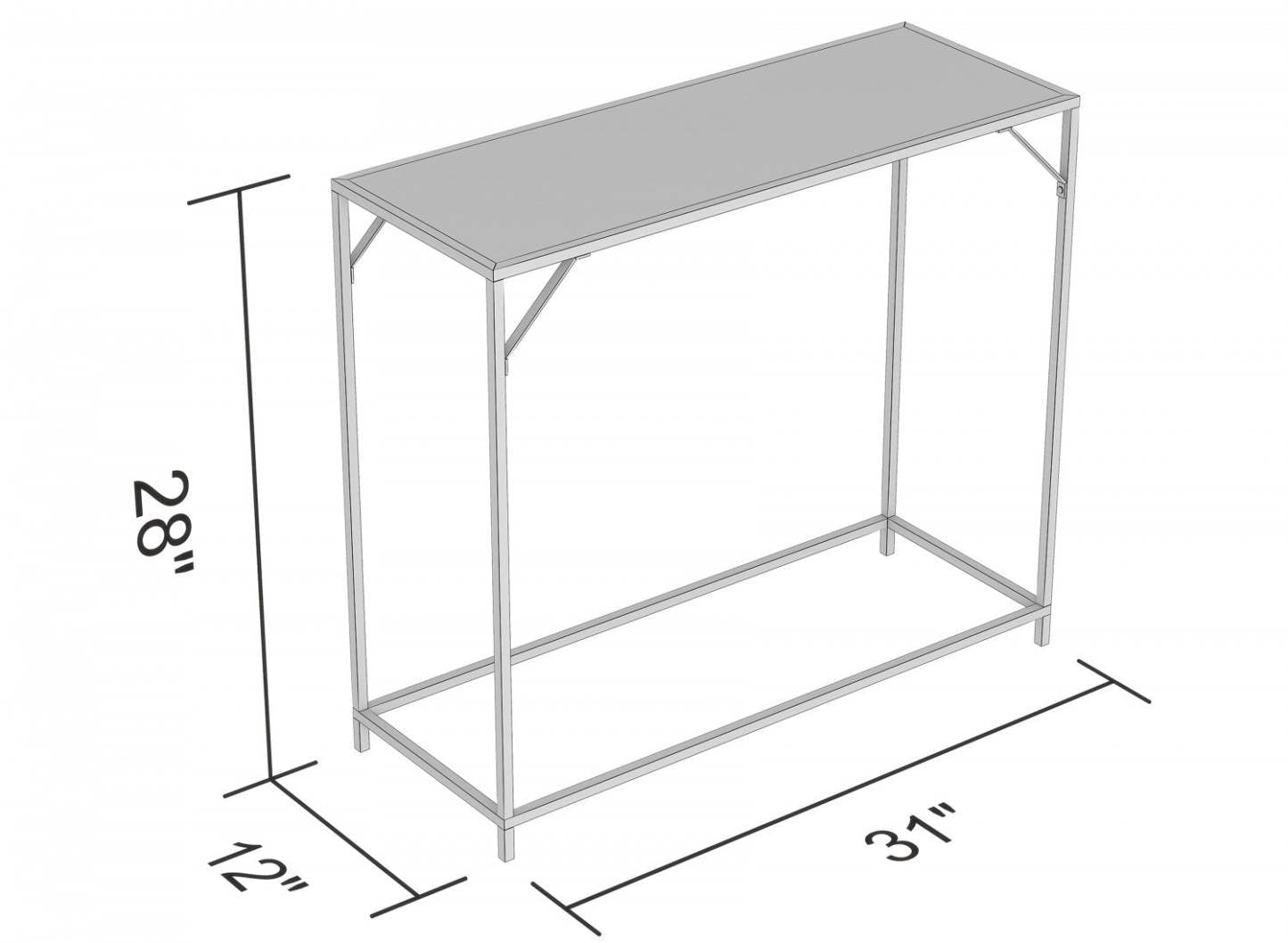 Console moderne de 31 po avec verre trempé et métal noir