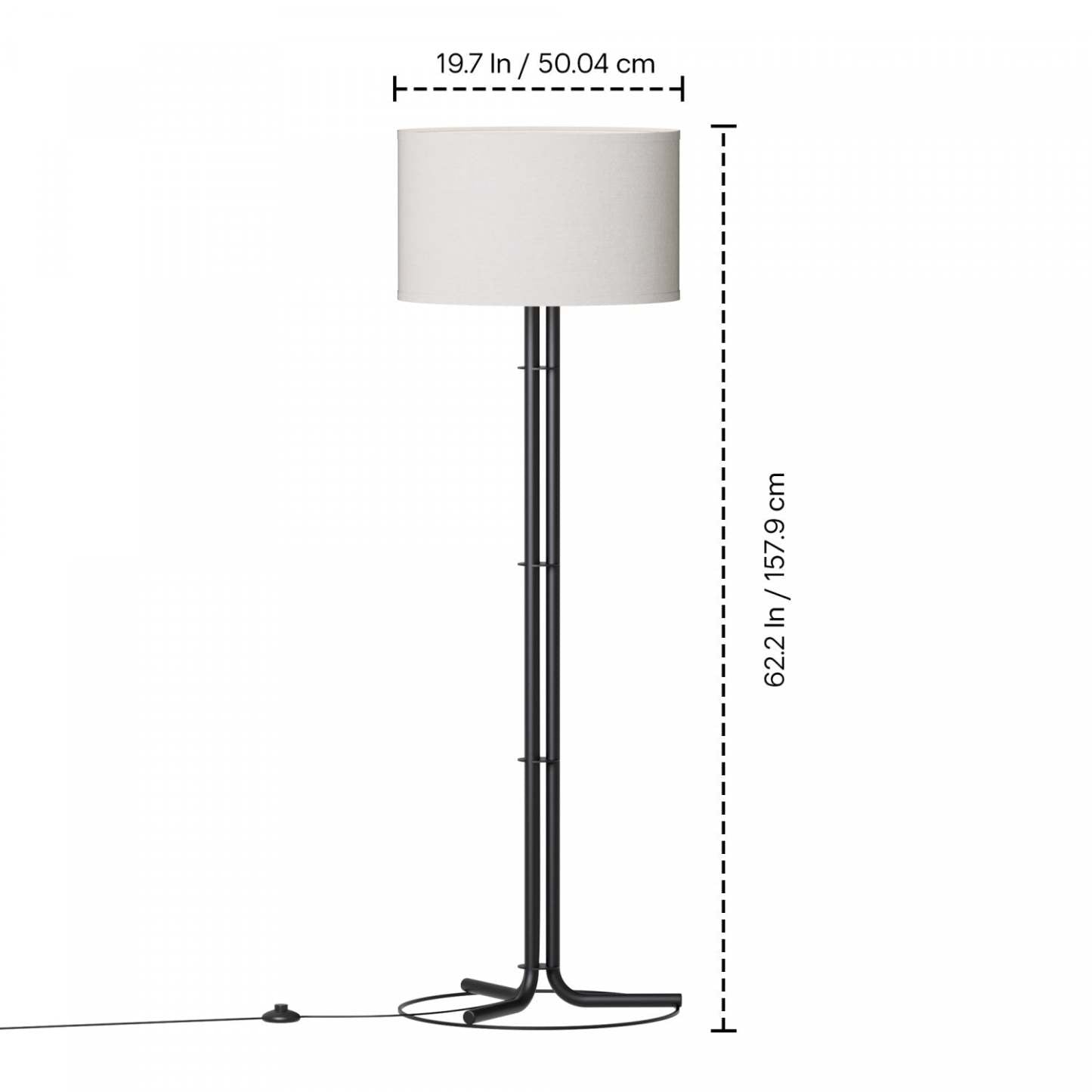 62 Black Floor Lamp with Cylindrical Shade | Lampe à pied noire de 62 po avec abat-jour cylindrique