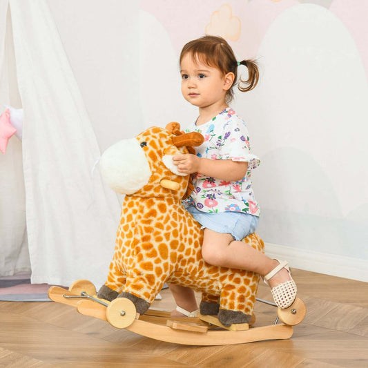 Qaba 2-en-1 Cheval À Bascule Enfants En Peluche En Forme De Girafe Avec Sons Réalistes