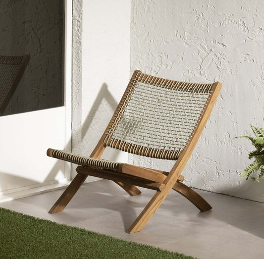 Chaise longue en corde tressée en bois d'agave – Beige/Naturel|Fauteuil de détente Agave en bois et en corde tressée - beige et naturel