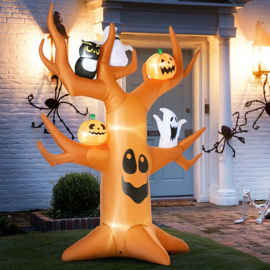 Outsunny 9ft Gonflable Halloween Haunted Pumpkin Tree W/ LEDs|Outsunny Citrouille Hantée d'Halloween Gonflable de 9 Pieds avec LED