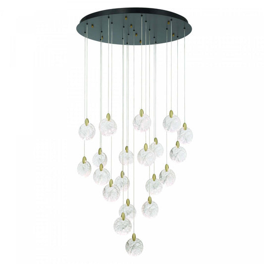 Lustre A 20 lampes A Del Integrees Snowflake, Laiton Satine