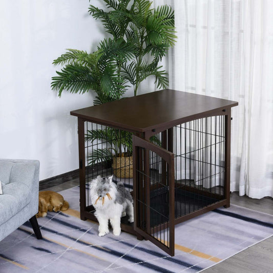 Pawhut Cage Décorative En Bois Pour Chien, Cage Pour Animaux De Compagnie, Table D'appoint Pour Petit Animal Avec Plateau, Locka