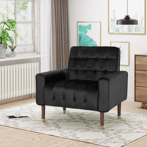 Fauteuil d'appoint moderne Lucas avec dossier capitonné, revêtement en polyester, fauteuil d'appoint noir | Lucas Fauteuil D'appoint Moderne Avec Dossier Capitonne, Revetement En Polyester, Noir