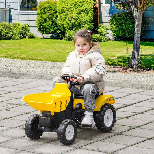Aosom Tractopelle Sans Énergie Pour Enfants, Tracteur Pour Tout-Petits Jouets de Construction de Jeu de Rôle Avec Commande Manuelle