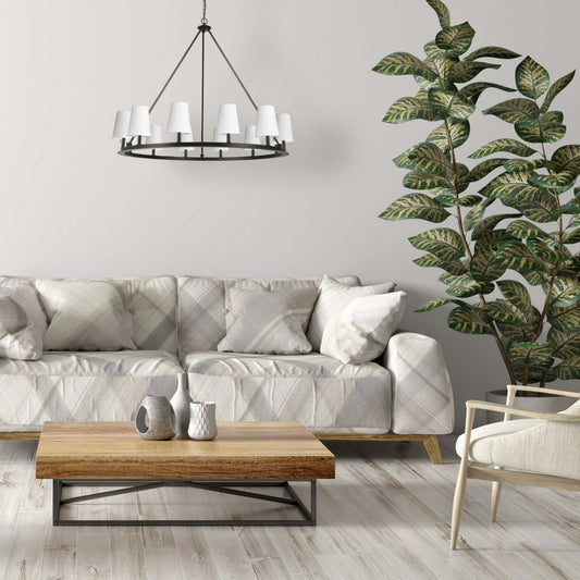 Lustre Colby de Dainolite avec abat-jour blancs, fini noir mat et 12 ampoules