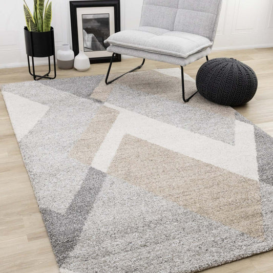 Maverick White Beige Grey Modern Plush Area Rug - 5'3 x 7'7|Carpette moelleuse moderne Maverick blanche, beige et grise - 5 pi 3 po x 7 pi 7 po